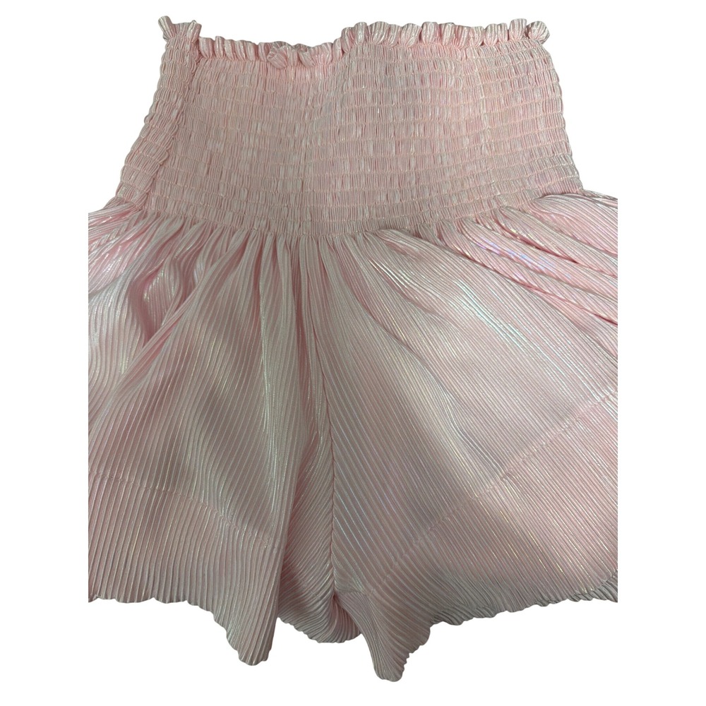 Queen of Sparkles Pink Iridescent Smocked Pleated Skort XS Womens Metallic
